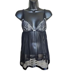 Victoria's Secret‎ Babydoll Camisole Sheer Black Lace Size S/P